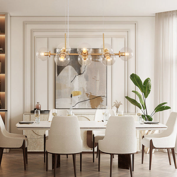 Modern Mid-Century Glass Globe Linear Chandelier
