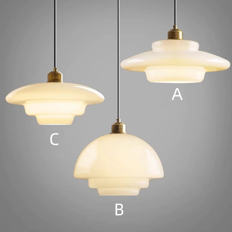 Mid Century Art Milk White Glass Pendant Light