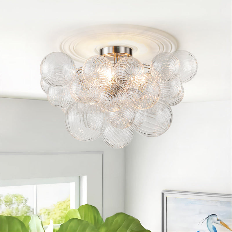 Contemporary Swirl Glass Cluster Bubble Semi-Flush Mount