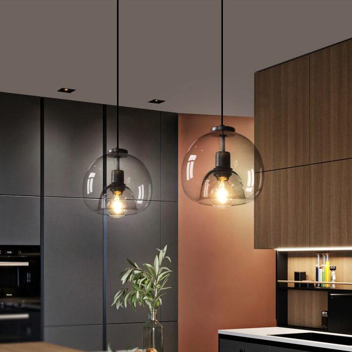 Minimalist Smoke Gray Light Hand-Blown Glass Dome Pendant Light
