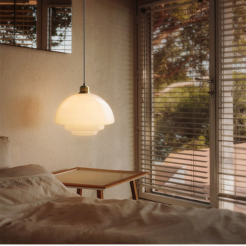 Mid Century Art Milk White Glass Pendant Light