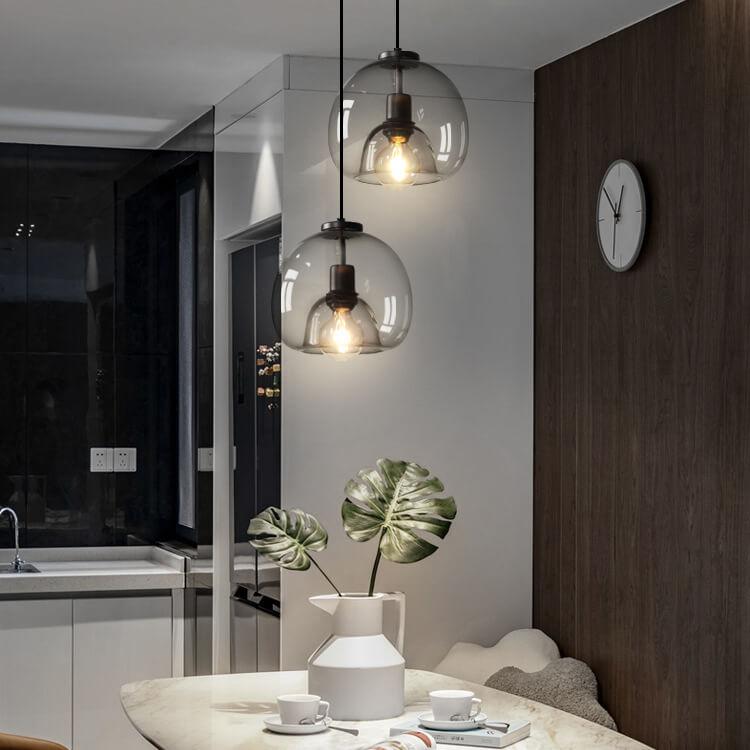 Minimalist Smoke Gray Light Hand-Blown Glass Dome Pendant Light