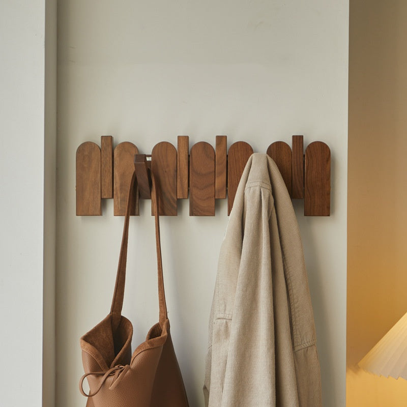 Black Walnut Piano Key Coat Rack Flip-Down Hooks