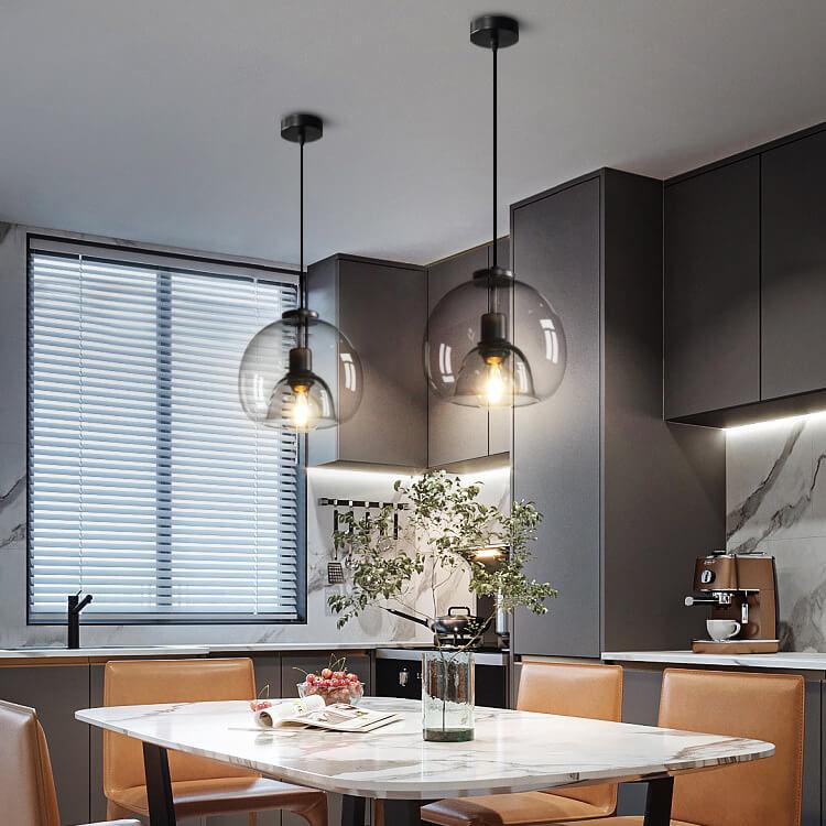 Minimalist Smoke Gray Light Hand-Blown Glass Dome Pendant Light