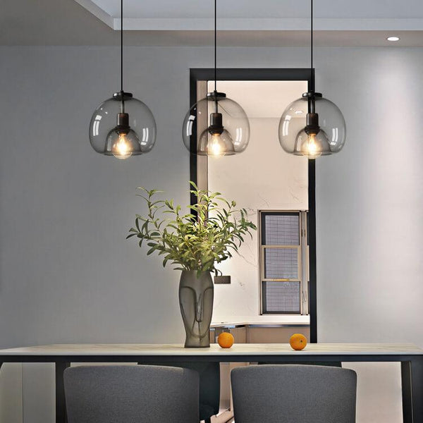 Minimalist Smoke Gray Light Hand-Blown Glass Dome Pendant Light