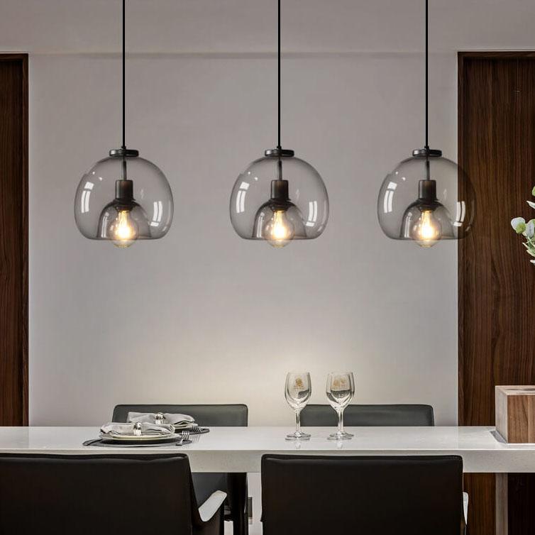 Minimalist Smoke Gray Light Hand-Blown Glass Dome Pendant Light
