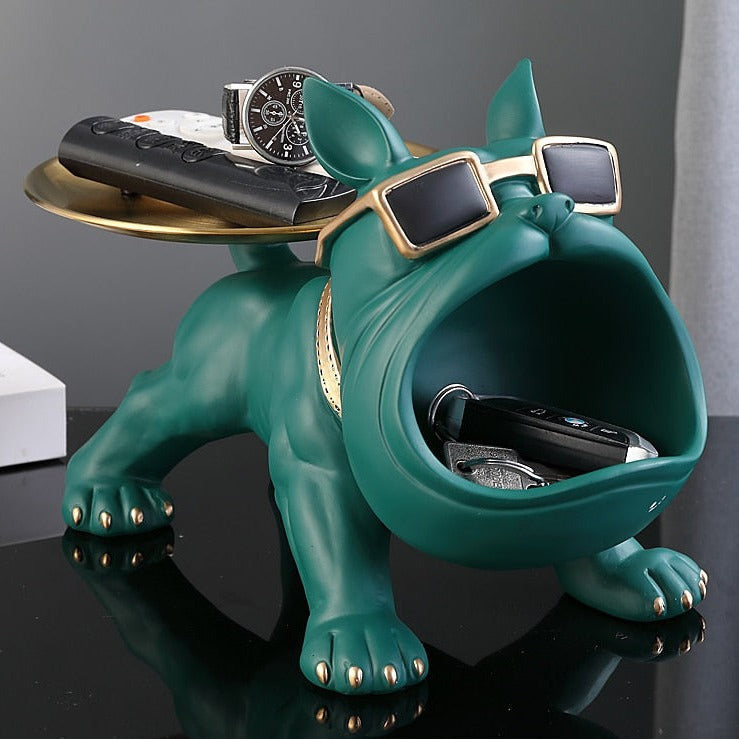 Bodybuilder Bulldog Resin Storage Bin And Tray