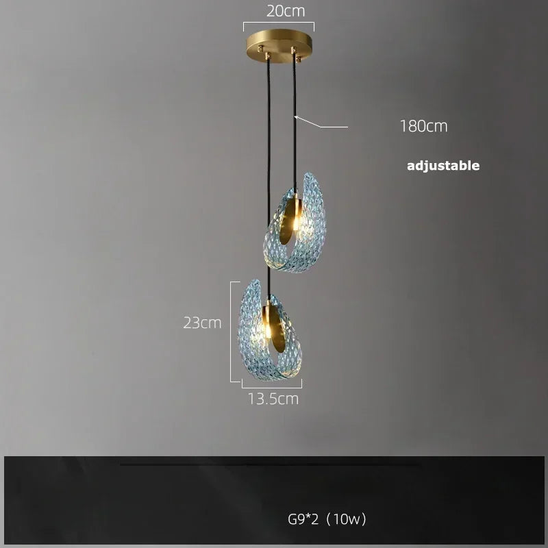 Modern Blue Glass LED Pendant Lamp for Hallway and Bedroom