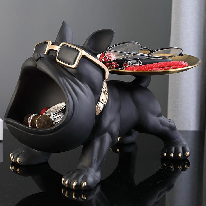 Bodybuilder Bulldog Resin Storage Bin And Tray