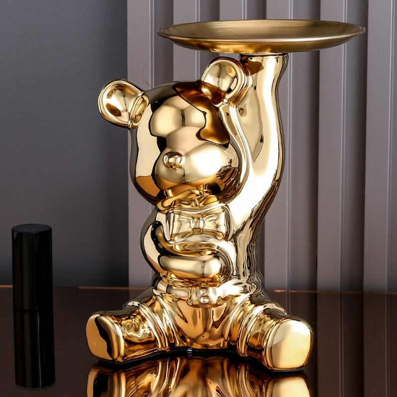 Ceramic Bear Sculpture Tray And Piggy Bank