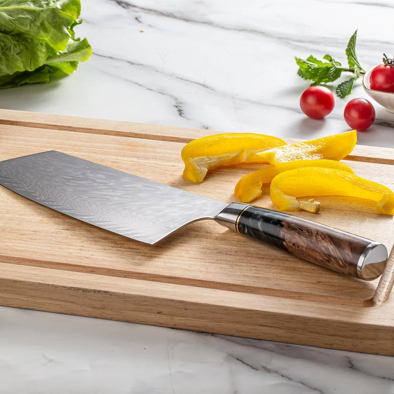 7.5" Damascus Steel Cleaver Chef & Butcher Knife