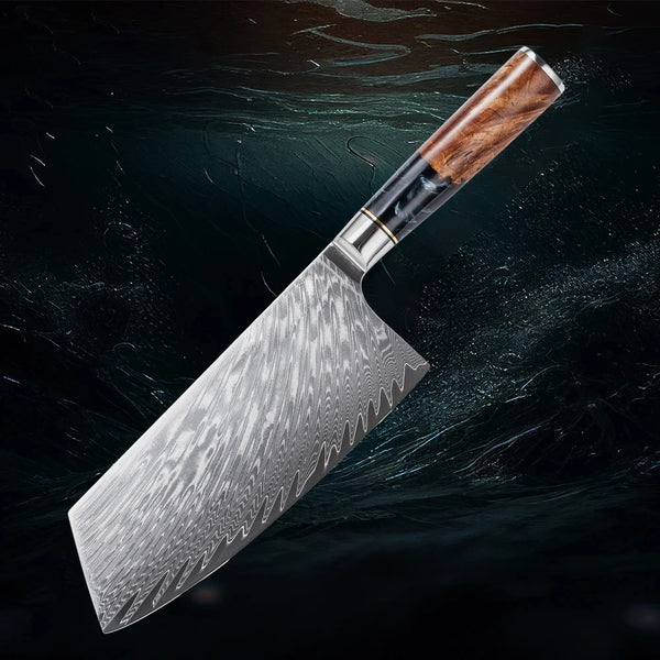 7.5" Damascus Steel Cleaver Chef & Butcher Knife