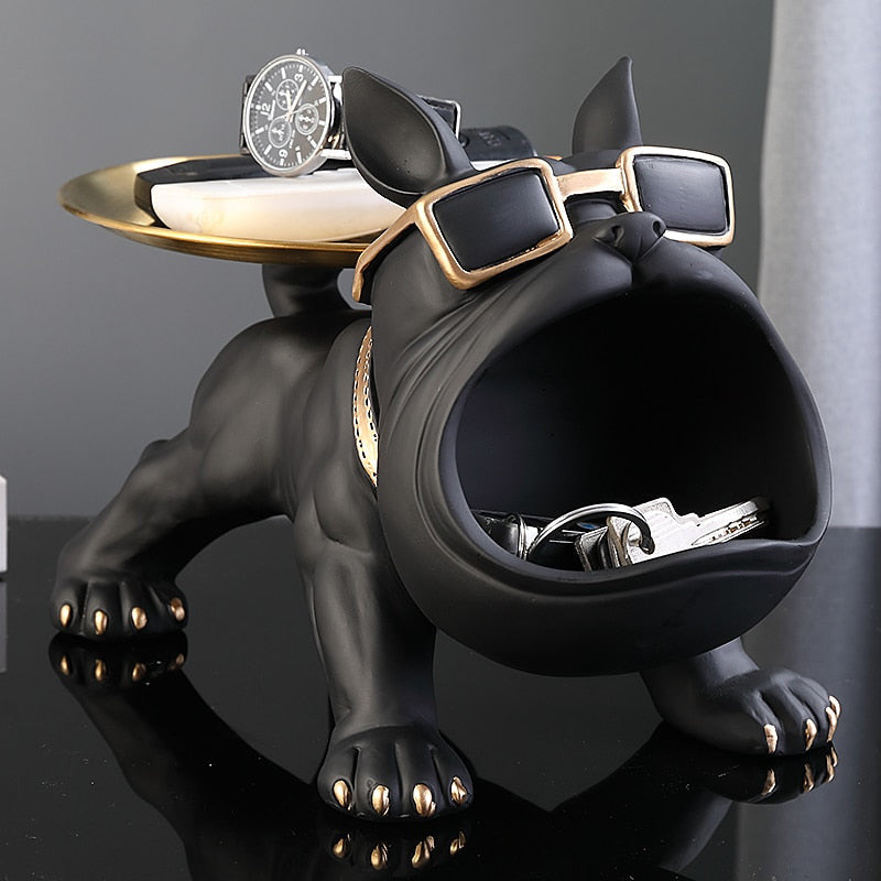 Bodybuilder Bulldog Resin Storage Bin And Tray