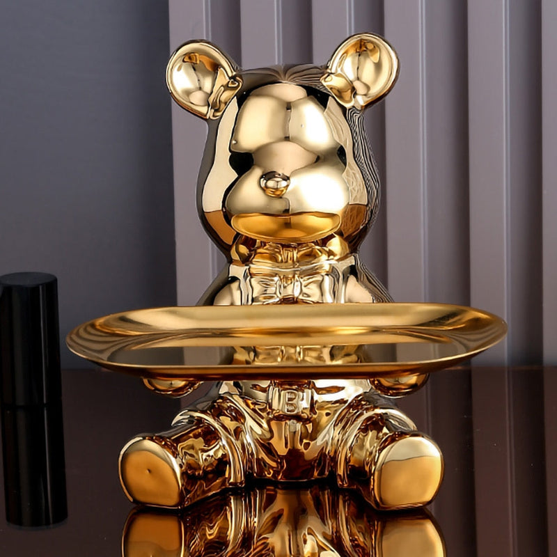 Ceramic Bear Sculpture Tray And Piggy Bank