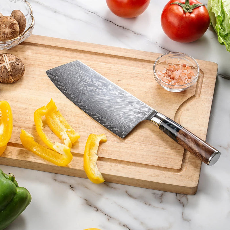 7.5" Damascus Steel Cleaver Chef & Butcher Knife