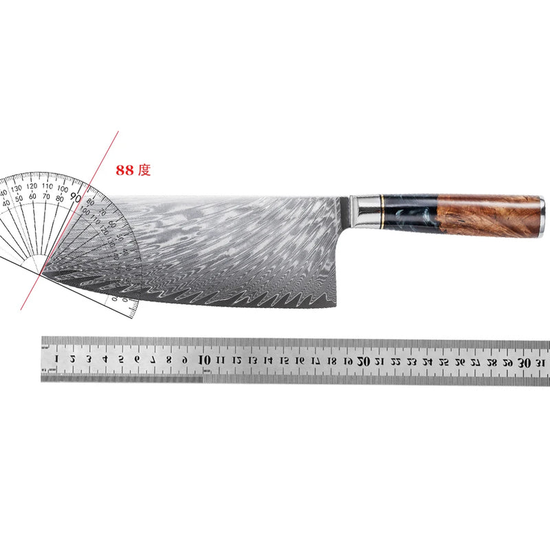 7.5" Damascus Steel Cleaver Chef & Butcher Knife