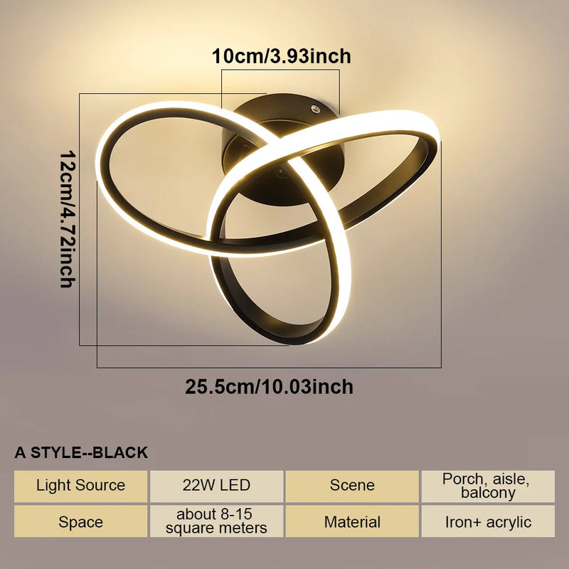 Modern Minimalist LED Ceiling Lamp - 2 Rings Aisle Light Fixture