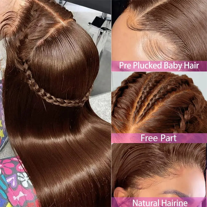 Chocolate Brown Bone Straight Lace Front Wig