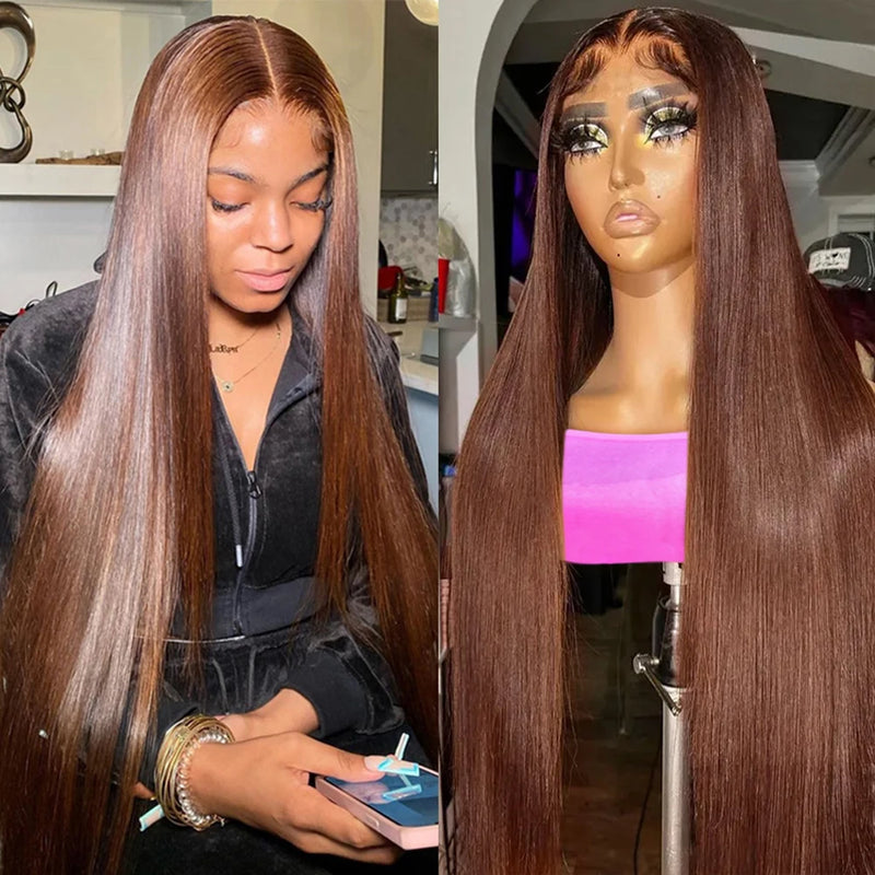 Chocolate Brown Bone Straight Lace Front Wig