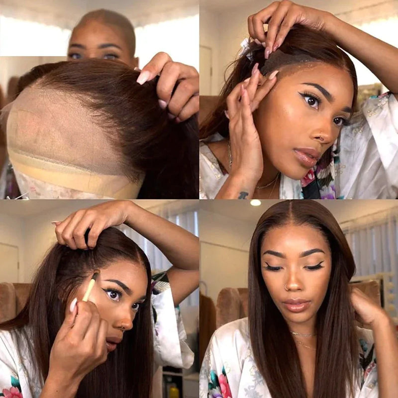 Chocolate Brown Bone Straight Lace Front Wig