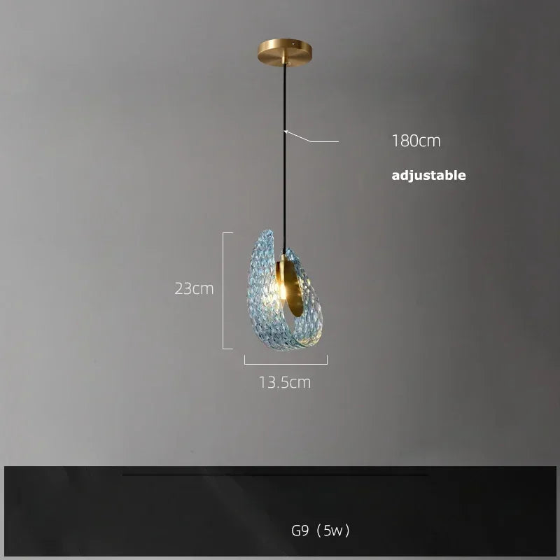 Modern Blue Glass LED Pendant Lamp for Hallway and Bedroom