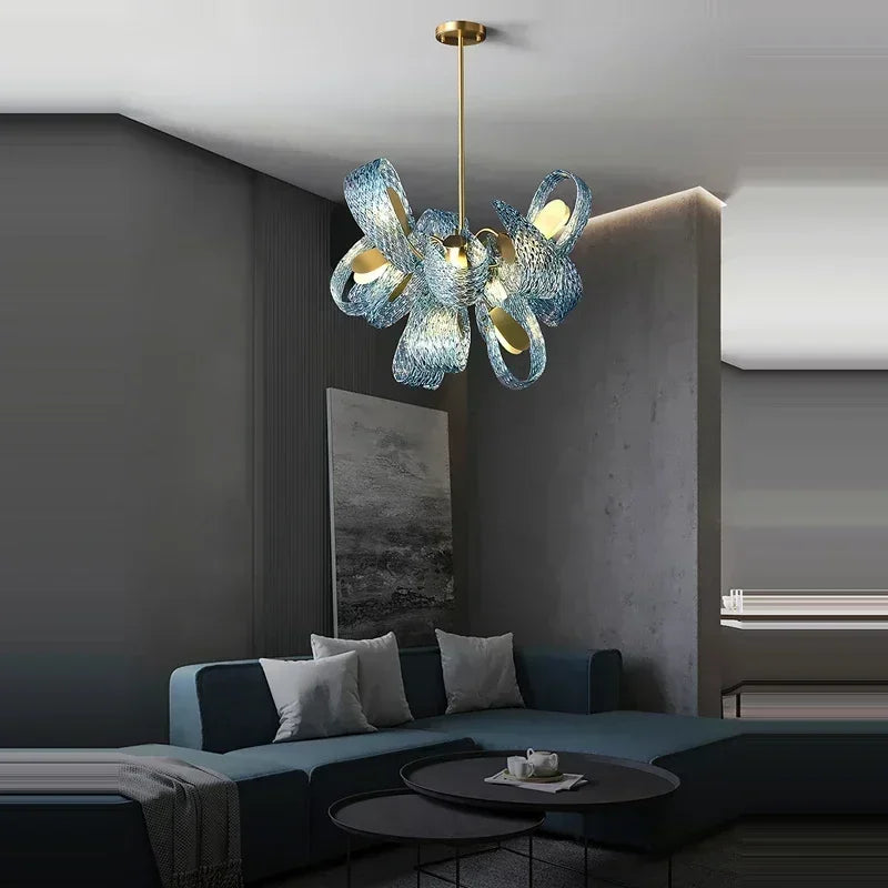 Modern Blue Glass LED Pendant Lamp for Hallway and Bedroom