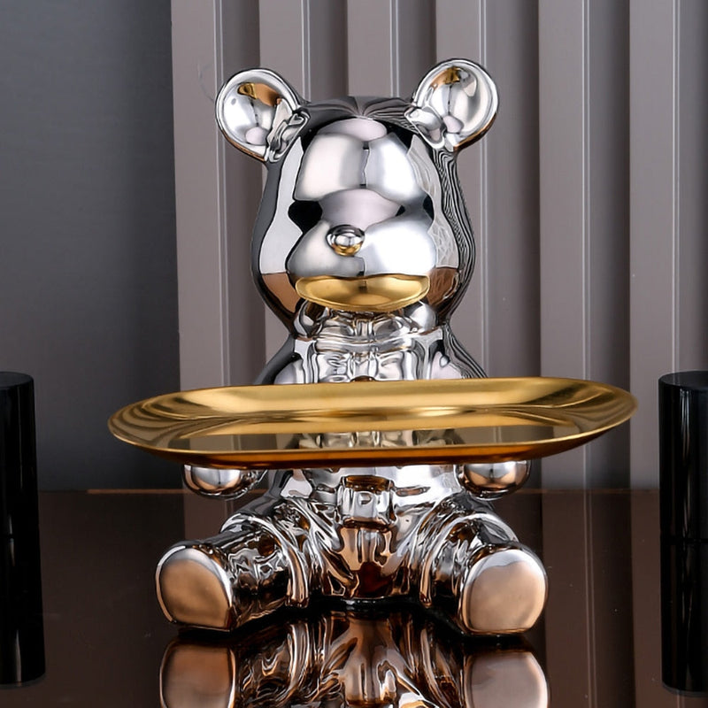 Ceramic Bear Sculpture Tray And Piggy Bank