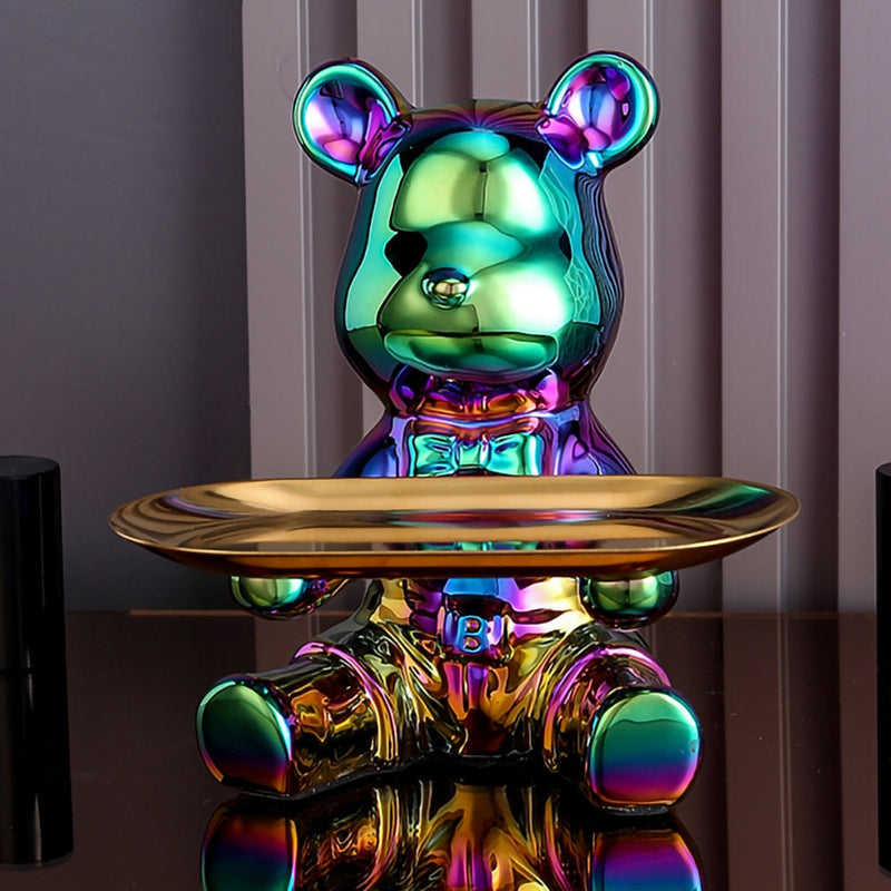 Ceramic Bear Sculpture Tray And Piggy Bank