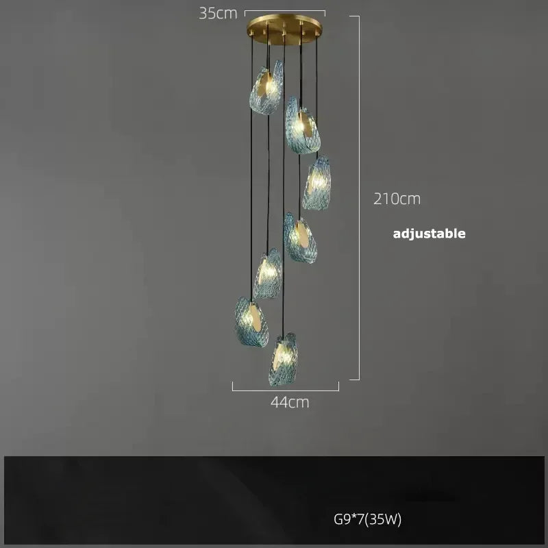 Modern Blue Glass LED Pendant Lamp for Hallway and Bedroom