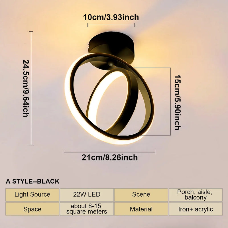 Modern Minimalist LED Ceiling Lamp - 2 Rings Aisle Light Fixture