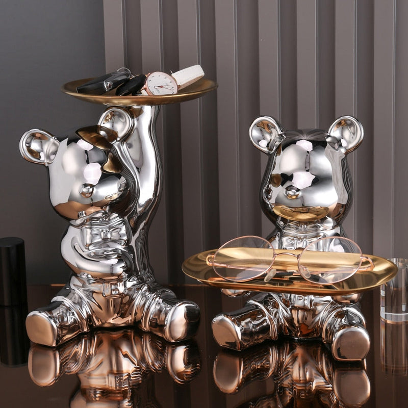 Ceramic Bear Sculpture Tray And Piggy Bank