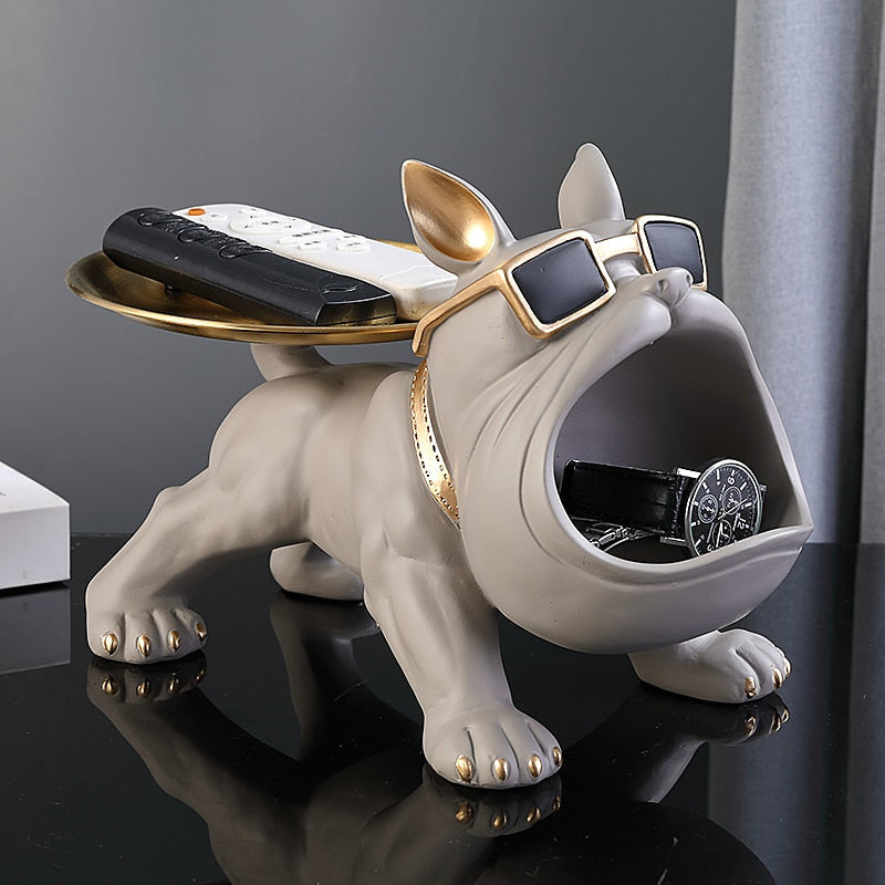 Bodybuilder Bulldog Resin Storage Bin And Tray