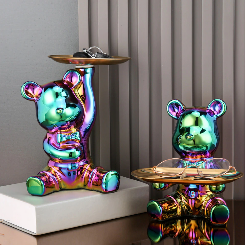 Ceramic Bear Sculpture Tray And Piggy Bank