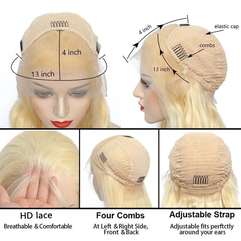 30-34 Inch 613 Honey Blonde HD Lace Front Wig
