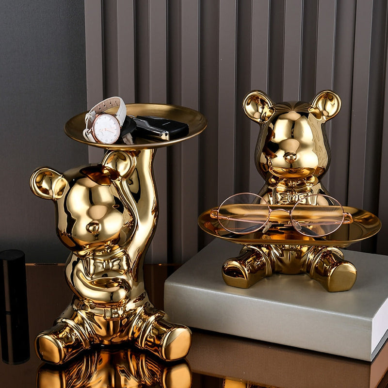 Ceramic Bear Sculpture Tray And Piggy Bank