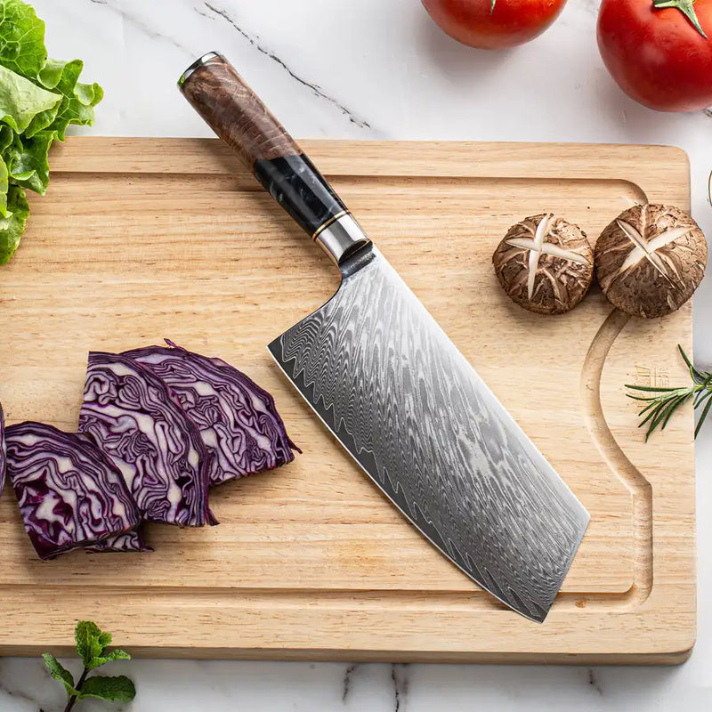 7.5" Damascus Steel Cleaver Chef & Butcher Knife