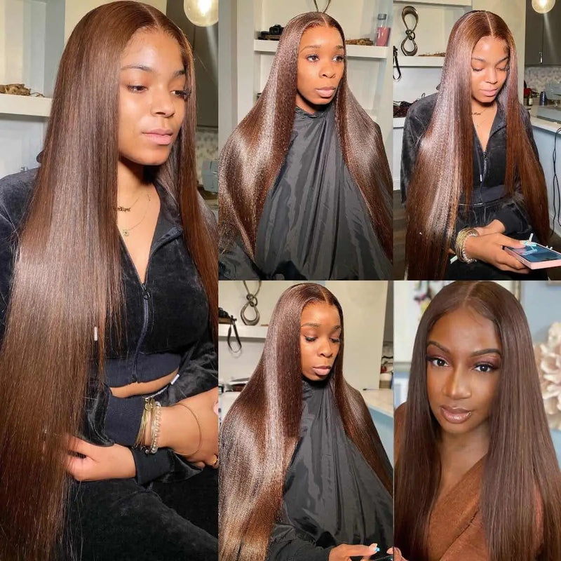 Chocolate Brown Bone Straight Lace Front Wig