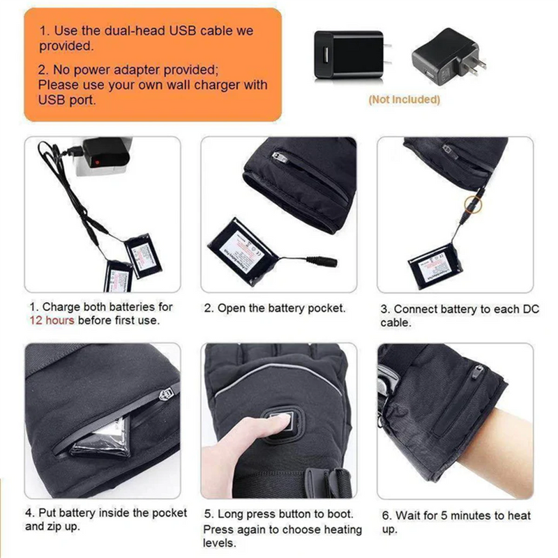 Unisex Electric Heated Waterproof Touchscreen Winter Gloves