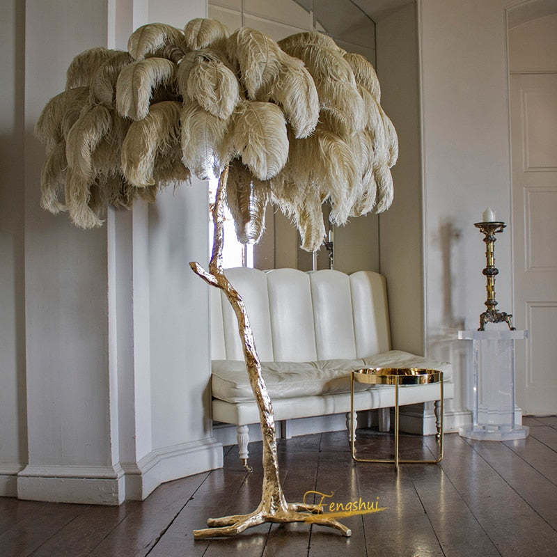 Scandinavian Luxury Unique Ostrich Feather Floor Lamp/Table Lamp