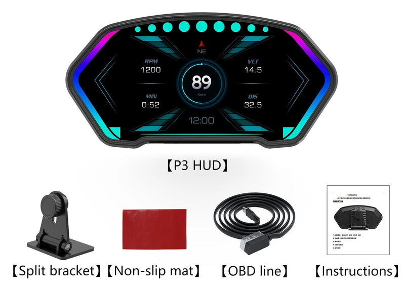 Advanced Digital Car Head-Up Display – OBD2+GPS Speedometer & Turbo Pressure