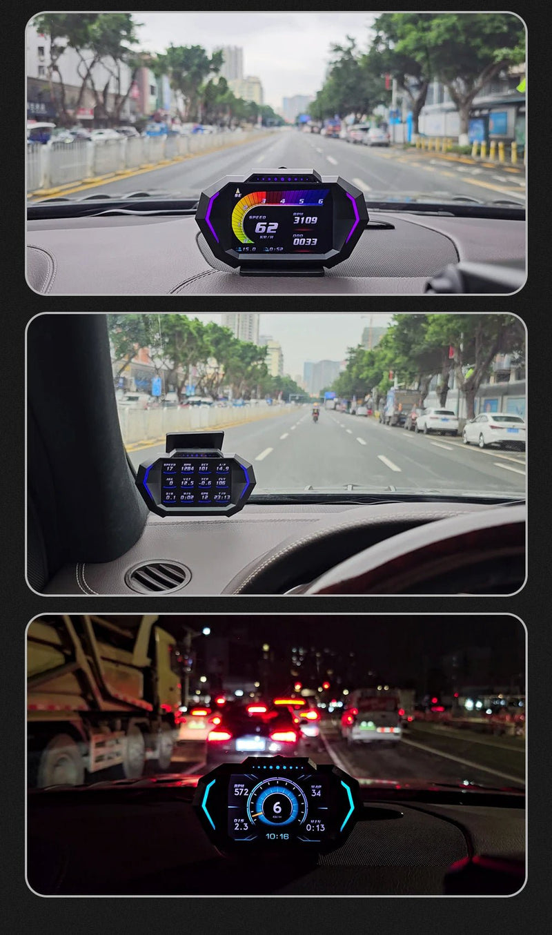 Advanced Digital Car Head-Up Display – OBD2+GPS Speedometer & Turbo Pressure