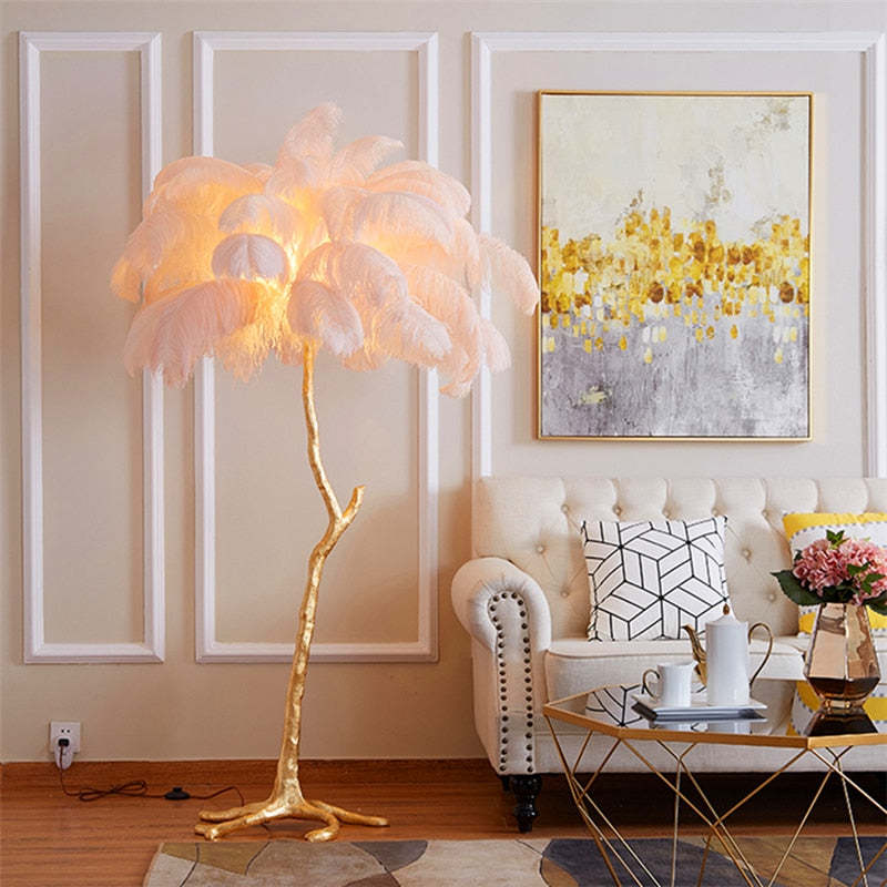 Scandinavian Luxury Unique Ostrich Feather Floor Lamp/Table Lamp