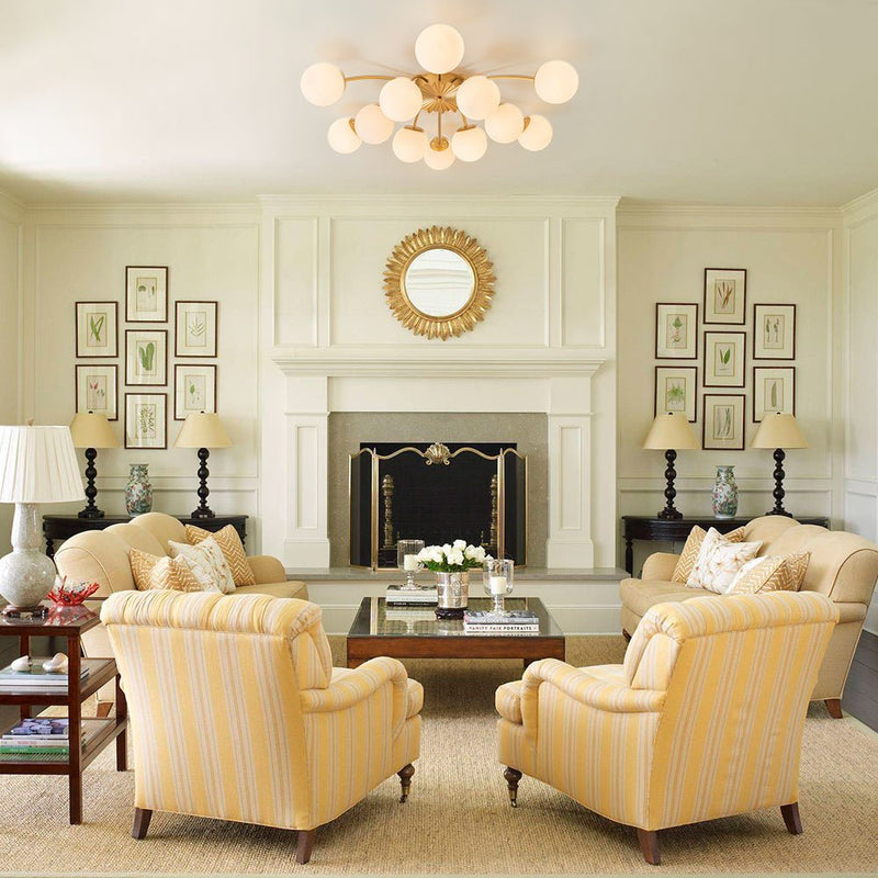 Contemporary 12-Light Opal Glass Globe Semi-Flush Mount
