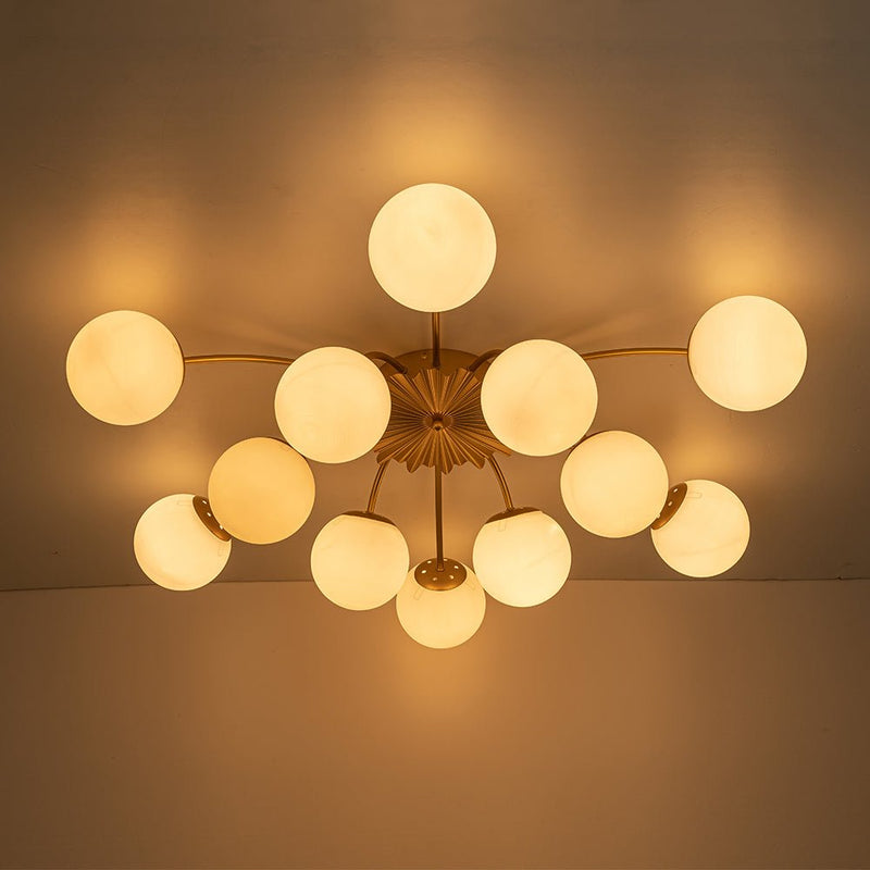 Contemporary 12-Light Opal Glass Globe Semi-Flush Mount