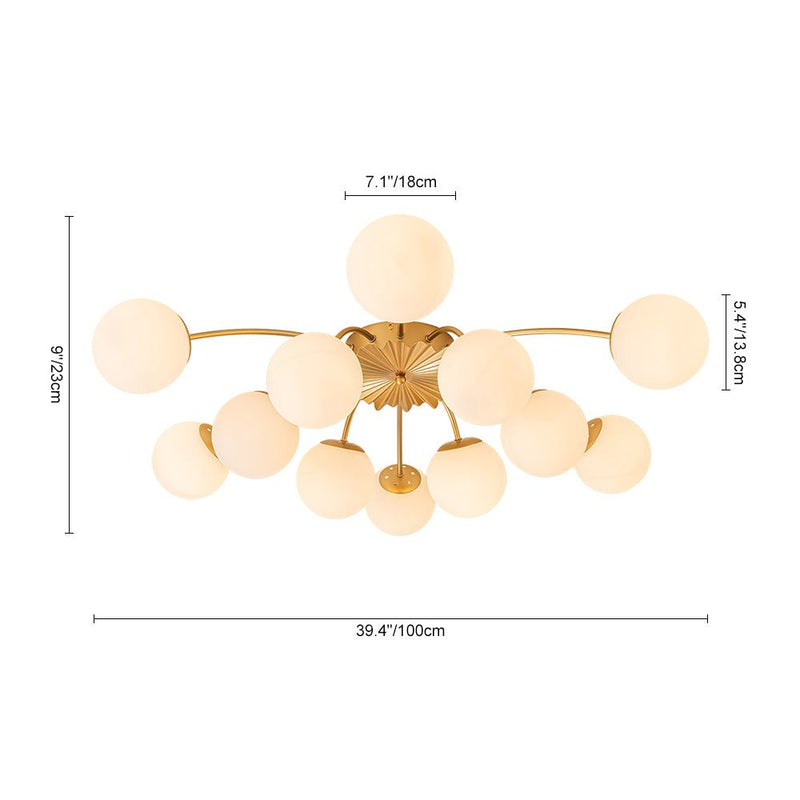 Contemporary 12-Light Opal Glass Globe Semi-Flush Mount