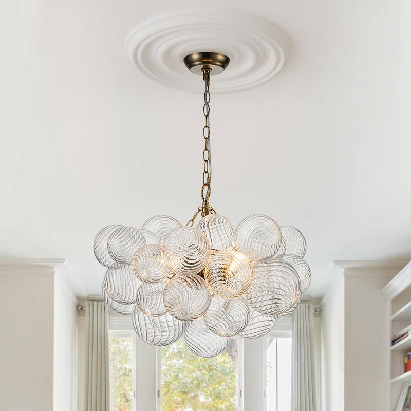 Contemporary Decorative Swirled Glass Cluster Bubble Chandelier