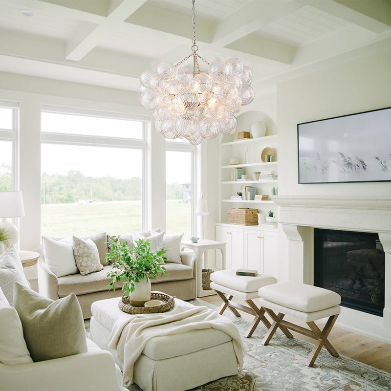 Contemporary Decorative Swirled Glass Cluster Bubble Chandelier