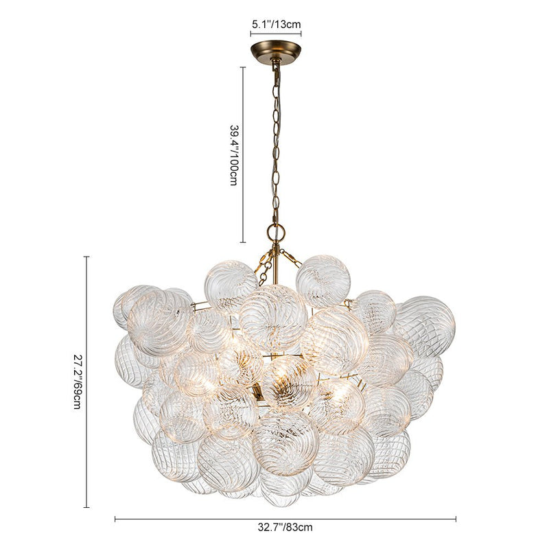Contemporary Decorative Swirled Glass Cluster Bubble Chandelier