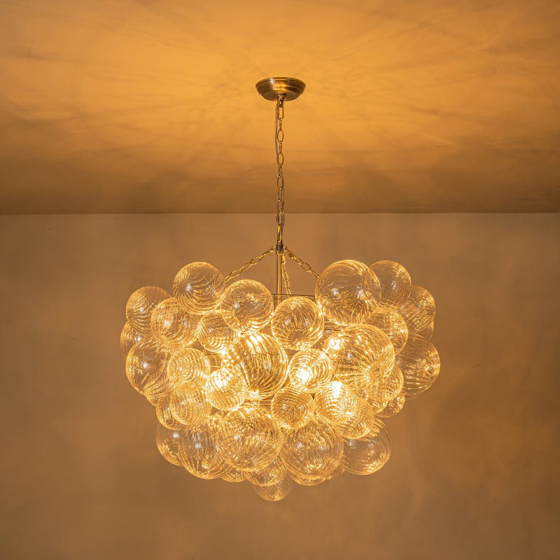 Contemporary Decorative Swirled Glass Cluster Bubble Chandelier
