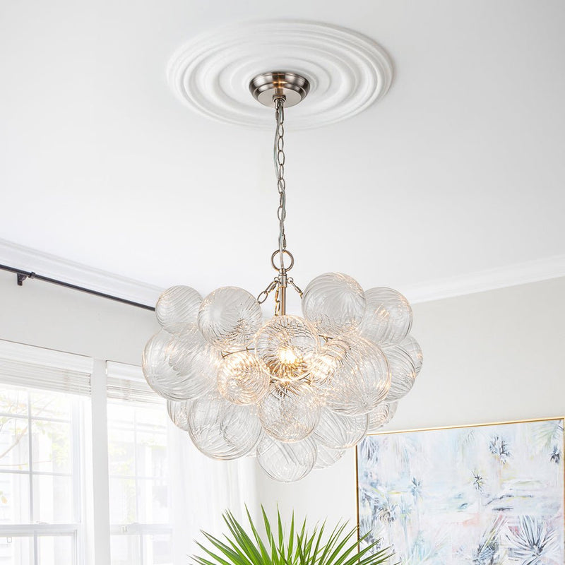 Contemporary Decorative Swirled Glass Cluster Bubble Chandelier